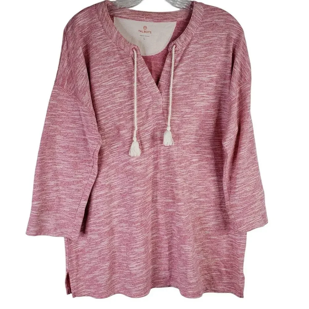 Talbots Sweatshirt Womens Size Large L Pullover Cotton Stretch Boxy Pink Red